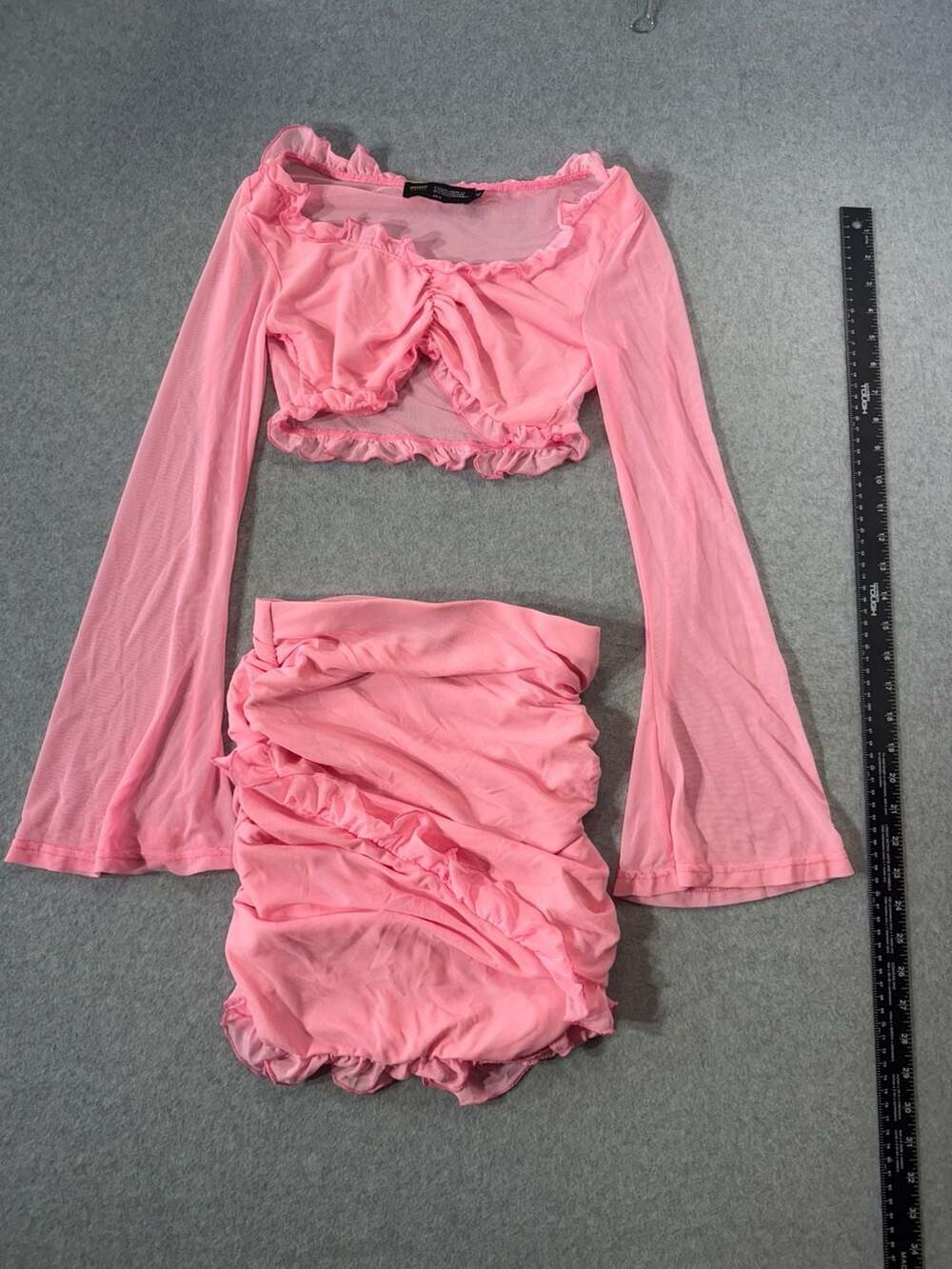 Finesse Pink Mesh Ruffle Two-Piece Set Size XS
